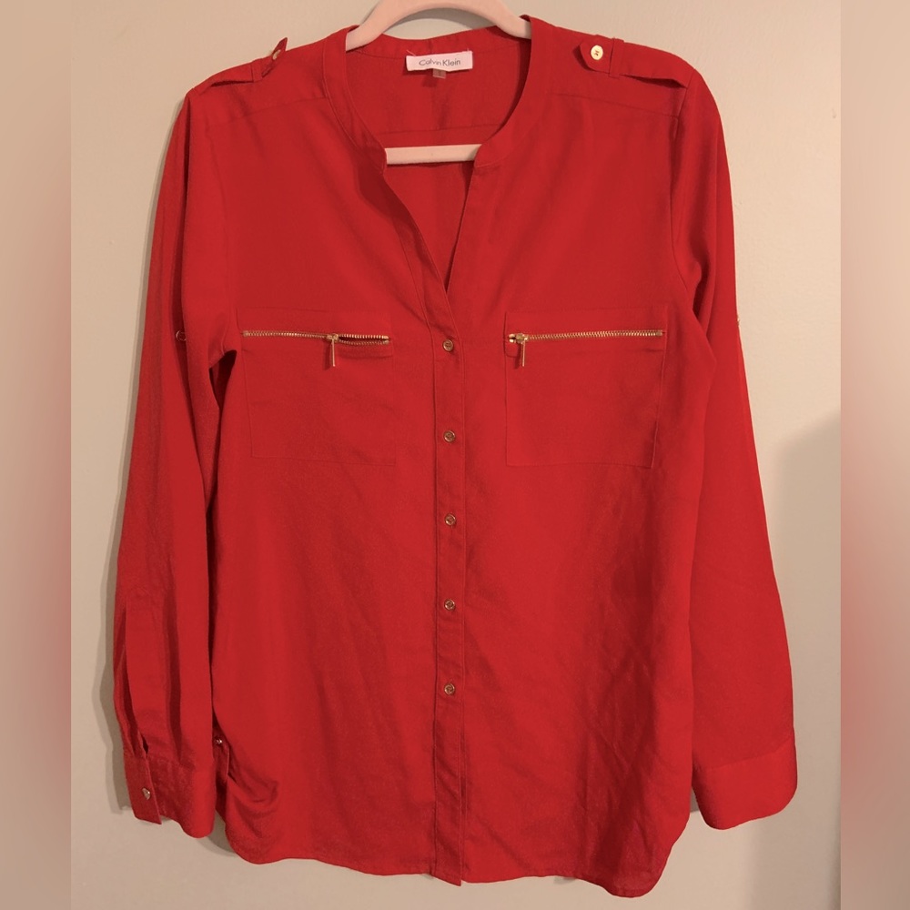 Red Calvin Klein blouse size m